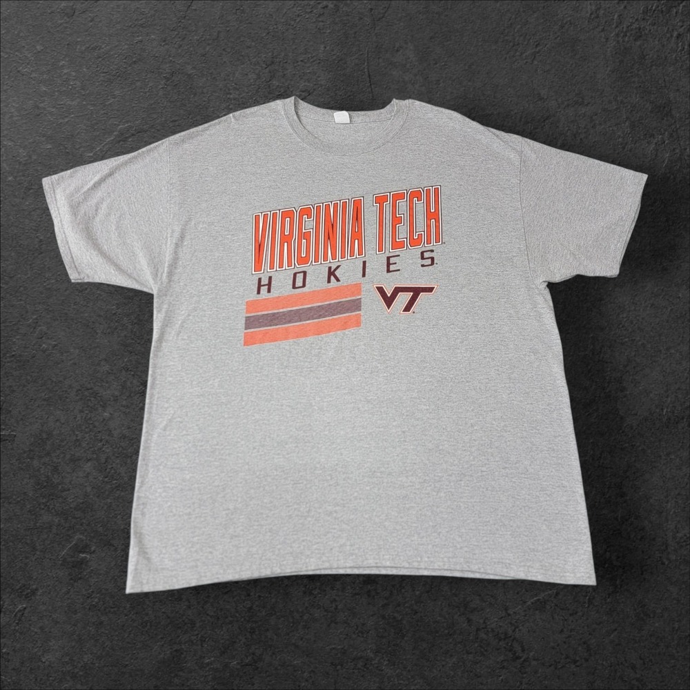 Virginia Tech Hokies Vintage Style Logo T-shirt Men's Size XXL 2XL‎ Heather Gray